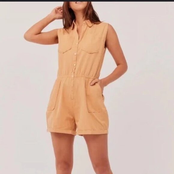 PACT Denim Chambray Sleeveless Romper Peach Organic Cotton Size M NWT - Picture 1 of 12